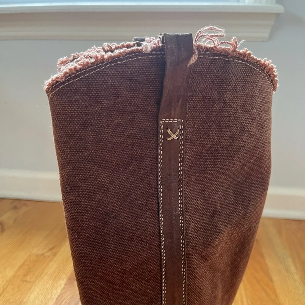 Sundance Catalog Brown Canvas & Leather Tall Riding Boots Women's EU 38